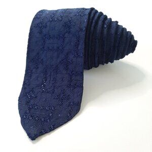 Vintage Woven Navy Tie with Stitch Embroidery